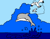 Dibuix Dofí i gavina pintat per cristina