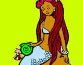 Dibuix Sirena amb cargol pintat per marta novell
