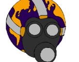 Dibuix Terra amb màscara de gas pintat per nicolas y pablo