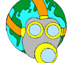 Dibuix Terra amb màscara de gas pintat per Enric