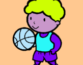 Dibuix Jugador de bàsquet pintat per nen i pilota 