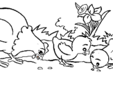 Dibuix Gallina i pollets pintat per Raul i Biel