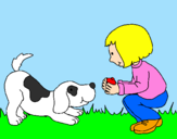Dibuix Nena i gos jugant  pintat per Enric ariza