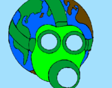 Dibuix Terra amb màscara de gas pintat per MARIA-ALBA BOMBEHI .f