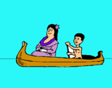 Dibuix Mare i fill en canoa  pintat per júlia