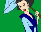 Dibuix Geisha amb paraigua pintat per nay  coco