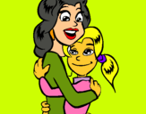 Dibuix Mare i filla abraçades pintat per Ana