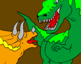 Dibuix Lluita de dinosauris pintat per guerau