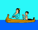 Dibuix Mare i fill en canoa  pintat per peter