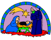 Dibuix Pessebre de nadal  pintat per blau