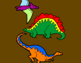 Dibuix Tres classes de dinosauris  pintat per Diego