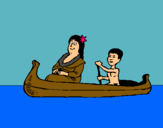 Dibuix Mare i fill en canoa  pintat per maria