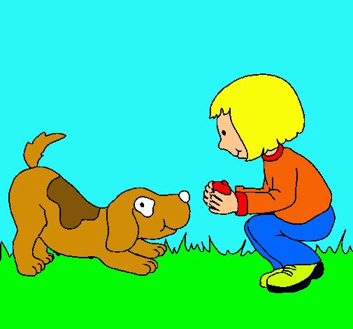 Dibuix Nena i gos jugant  pintat per alba p.c.