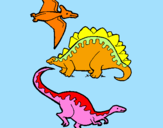 Dibuix Tres classes de dinosauris  pintat per martina