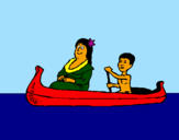 Dibuix Mare i fill en canoa  pintat per Manolita