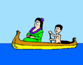 Dibuix Mare i fill en canoa  pintat per indi apatxe