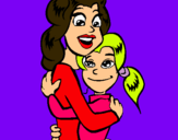 Dibuix Mare i filla abraçades pintat per Clara
