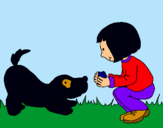 Dibuix Nena i gos jugant  pintat per ISONA 