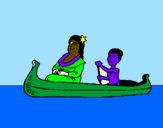 Dibuix Mare i fill en canoa  pintat per paula