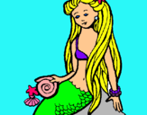 Dibuix Sirena amb cargol pintat per Blanca Jofra