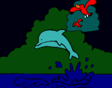 Dibuix Dofí i gavina pintat per ROBERT