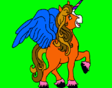 Dibuix Unicorn amb ales pintat per sol