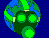 Dibuix Terra amb màscara de gas pintat per Dani