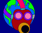 Dibuix Terra amb màscara de gas pintat per alejo