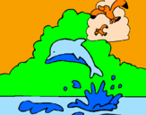 Dibuix Dofí i gavina pintat per arlen