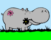 Dibuix Hipopòtam amb flors pintat per hipopotamo