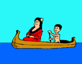 Dibuix Mare i fill en canoa  pintat per Lis