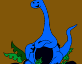 Dibuix Diplodocus assegut  pintat per oriol