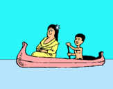 Dibuix Mare i fill en canoa  pintat per Ïa 8