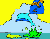 Dibuix Dofí i gavina pintat per PAP