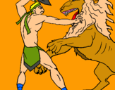 Dibuix Gladiador contra lleó pintat per kevin  4tb