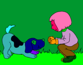 Dibuix Nena i gos jugant  pintat per laura