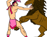 Dibuix Gladiador contra lleó pintat per gladiador i lleó