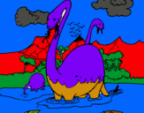 Dibuix Apatosauris en l'aigua  pintat per arnau