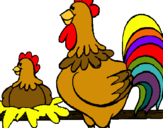 Dibuix Gall i gallina pintat per gall i gallina