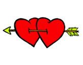 Dibuix Dos cors amb una fletxa pintat per laura girard