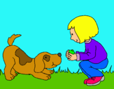 Dibuix Nena i gos jugant  pintat per claudia  luque  romero