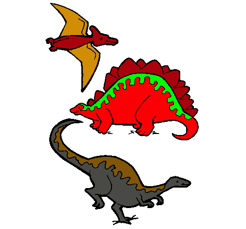 Dibuix Tres classes de dinosauris  pintat per kike