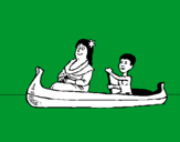 Dibuix Mare i fill en canoa  pintat per laureeeeeeeeeeeeeeeeeeeee