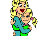 Dibuix Mare i filla abraçades pintat per iVET
