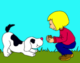 Dibuix Nena i gos jugant  pintat per Ariadna