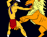 Dibuix Gladiador contra lleó pintat per Nil Macia Codera