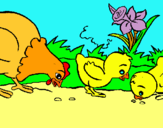 Dibuix Gallina i pollets pintat per gallina i els pollets