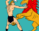 Dibuix Gladiador contra lleó pintat per joan. s. gil