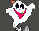 Dibuix Fantasma amb barret de festa pintat per fantasma
