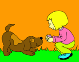 Dibuix Nena i gos jugant  pintat per cristina segrin ruiz 